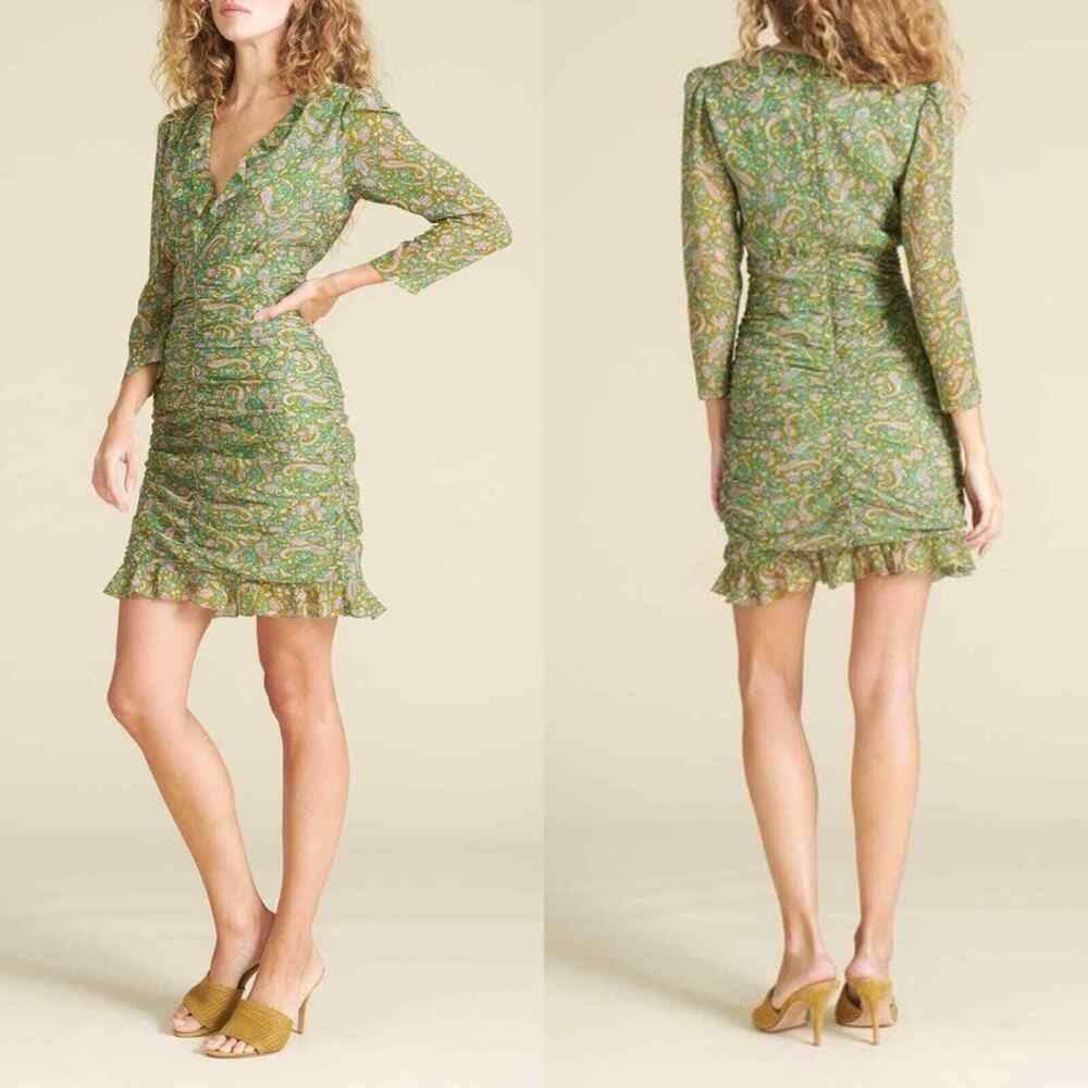 VERONICA BEARD Shala Ruched Paisley Ruffle Dress Size 4